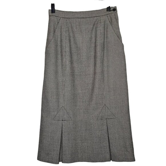 Houndstooth Wool Blend A-Line Skirt Pocket Side Zipper Fish Tail Midi Office 7/8 - Picture 1 of 11